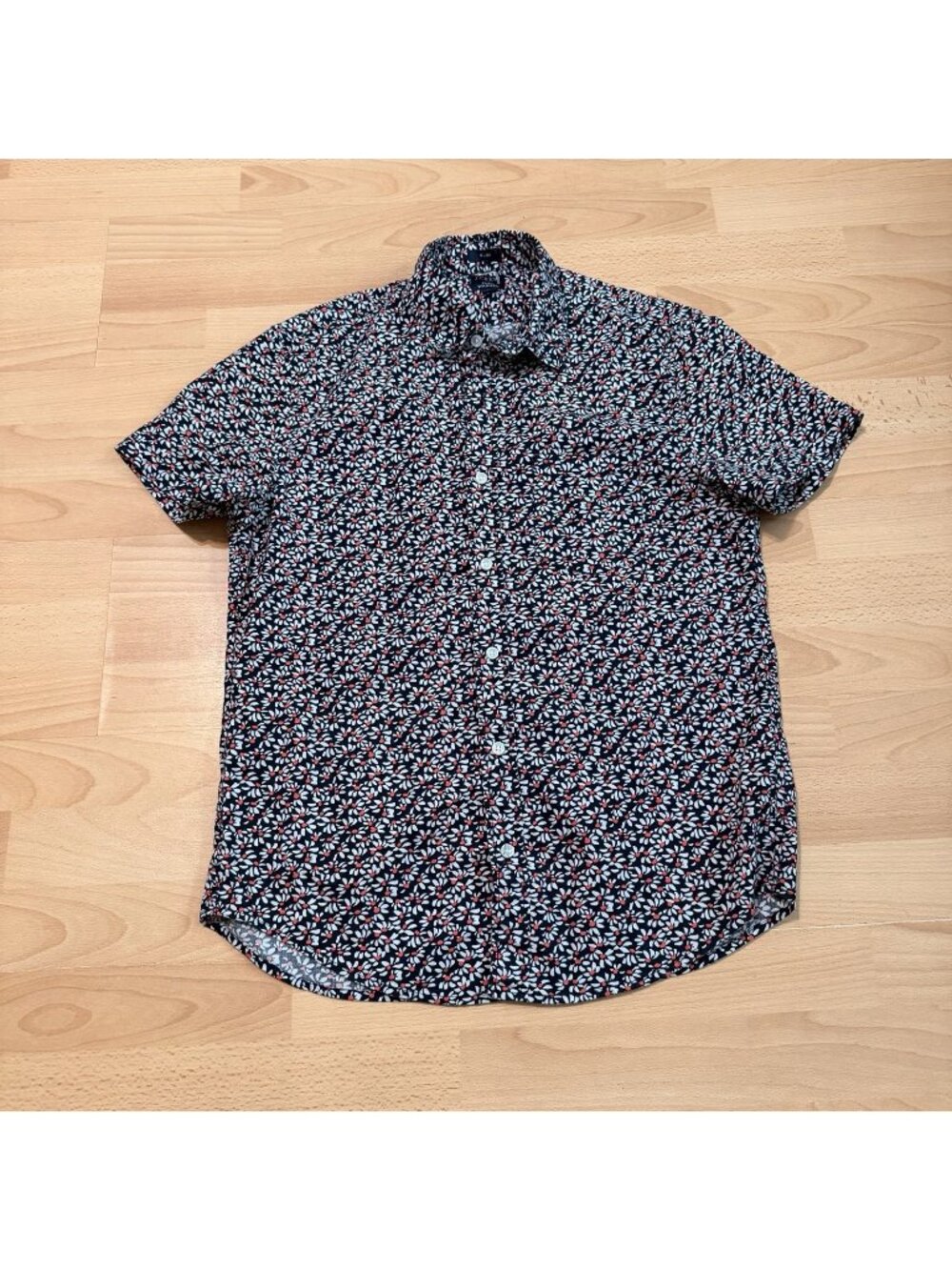 J Crew Shirt Mens Medium Black Floral Flex Washed Short Sleeve Slim Fit